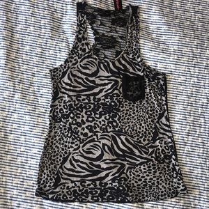 Iris Black Basic Racerback Tank Top Large